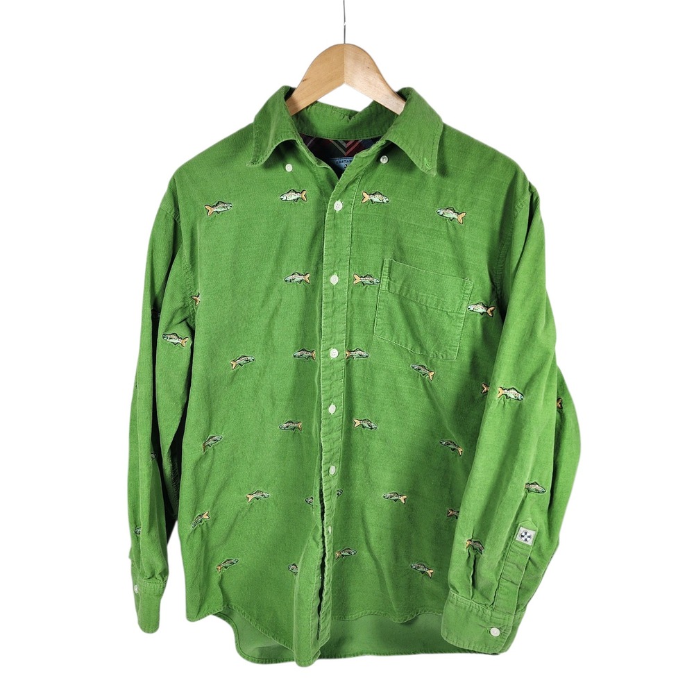 Castaway‎ Nantucket Island Corduroy Button Down Shirt Fish Embroidered Fishing M